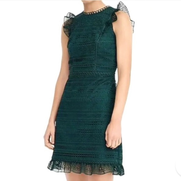 J. Crew Cap-Sleeve Ruffled Lace Dress Women’s Size 2 High Neck Sheath Cocktail - Picture 1 of 8